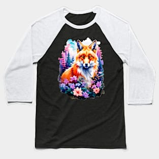 Red Fox with Flowers and Forests Baseball T-Shirt